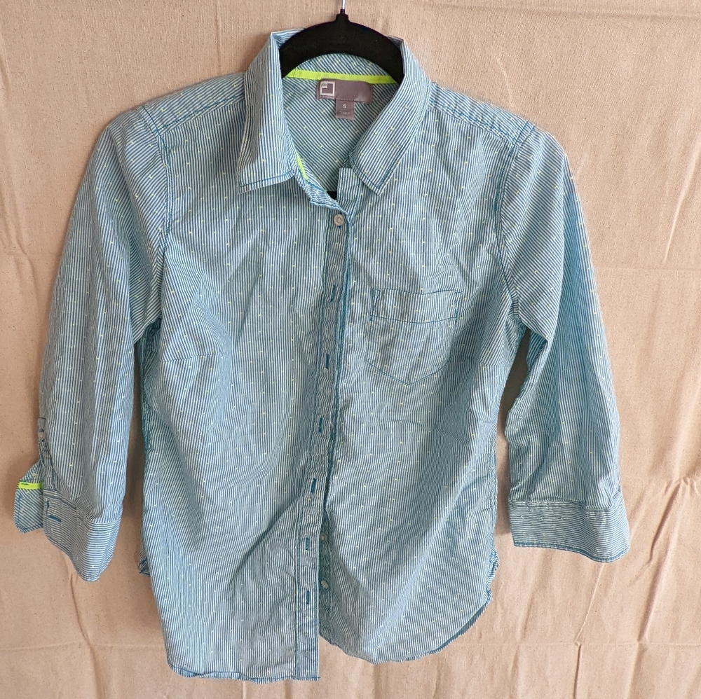 Like New JCP Teal Stripe Oxford Shirt